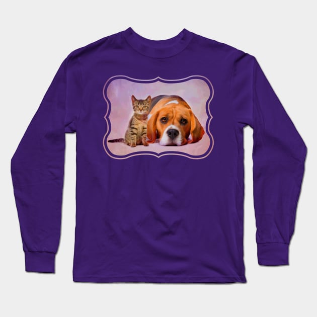 Beagle dog and kitten Long Sleeve T-Shirt by Nartissima